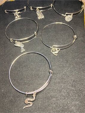 Silver Egyptian Charm Bangle Bracelet - Silver Set